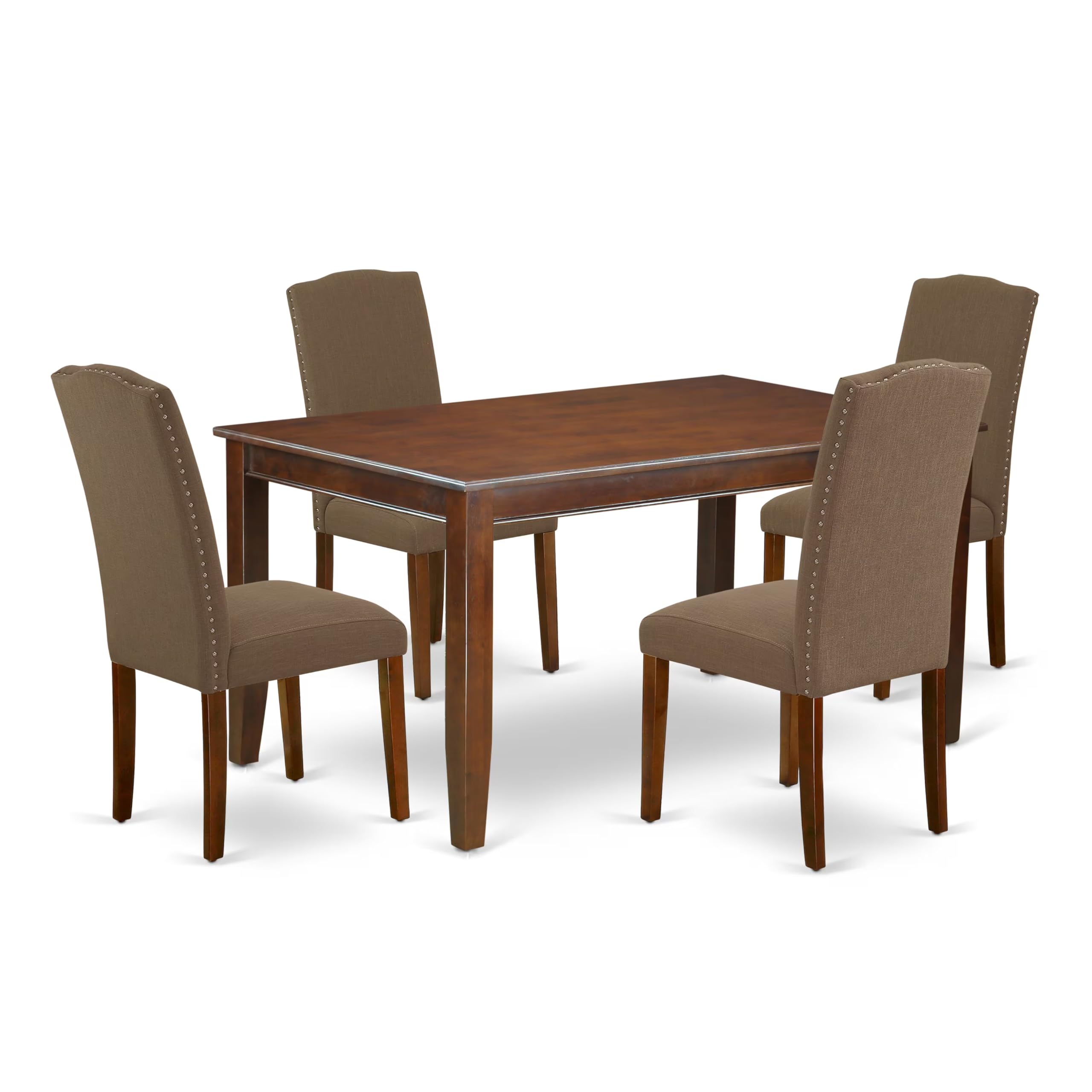 East West Furniture Duen5-Mah-18 5 Piece Dining Room Furniture Set Includes A Rectangle Dining Table And 4 Dark Coffee Linen Fabric Upholstered Parson Chairs, 36X60 Inch, Mahogany